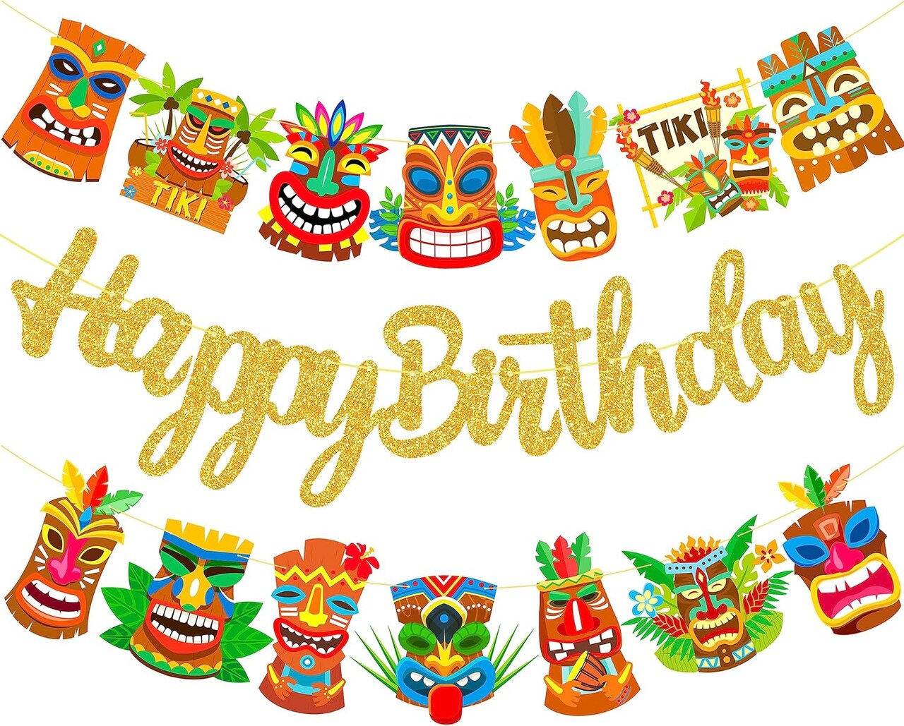 Hawai Luau Banner Hawaiiian Tiki Birthday Party Decorations 3Pcs Aloha Party Hanging Cutout Banners Tiki Garlands Banners for Tropical Theme Baby Shower Supplies